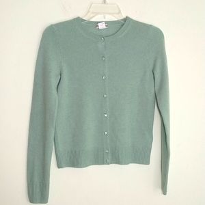 J.Crew 100% cashmere light green button front cardigan sweater women's xs.